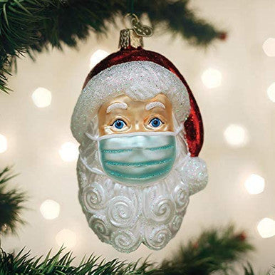 Santa With Face Mask Ornament