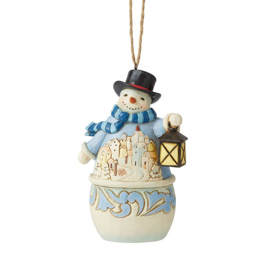 Snowman with Village Scene Orn