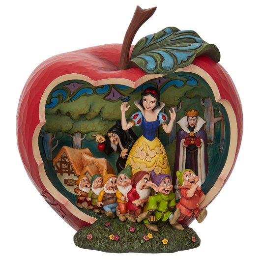 Framed within a halved apple, this bewitching forest scene gathers all the characters of the 1938 Disney classic, Snow White.