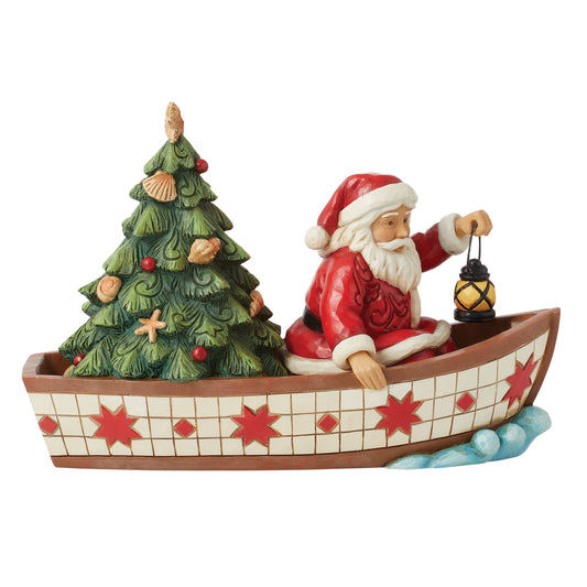 Santa in Boat With Tree