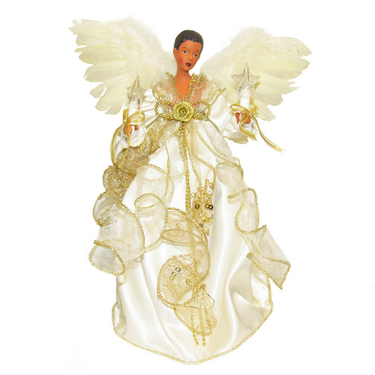 12" UL 10-Light Ivory and Gold African American Angel Treetop
